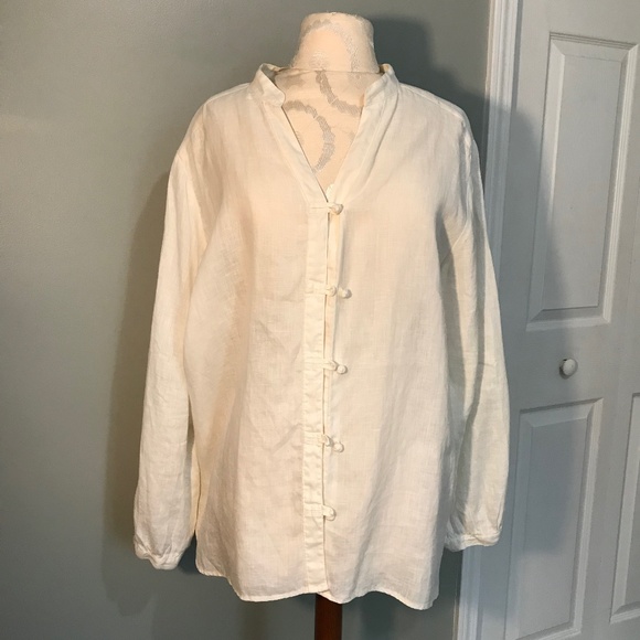 J. Jill Tops - J. Jill Asian Inspired Toggle Blouse 100% Linen XL